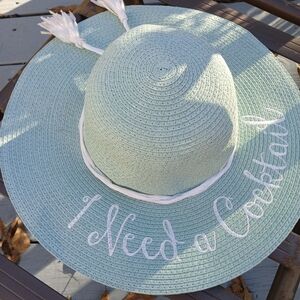 Mint Green Sun Hat with White Embroidery
